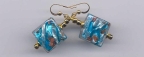 Aqua Square Bombata Murano Glass Venetian Bead Earrings